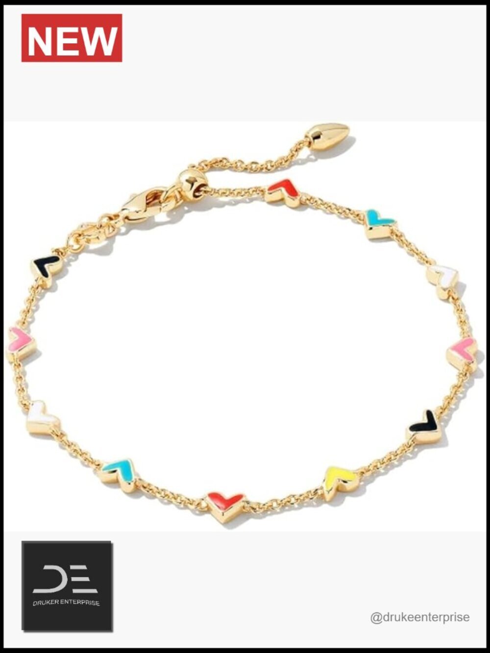 Gold Plated Heart Link Bracelet with Lobster Clasp, 6.9 Inch